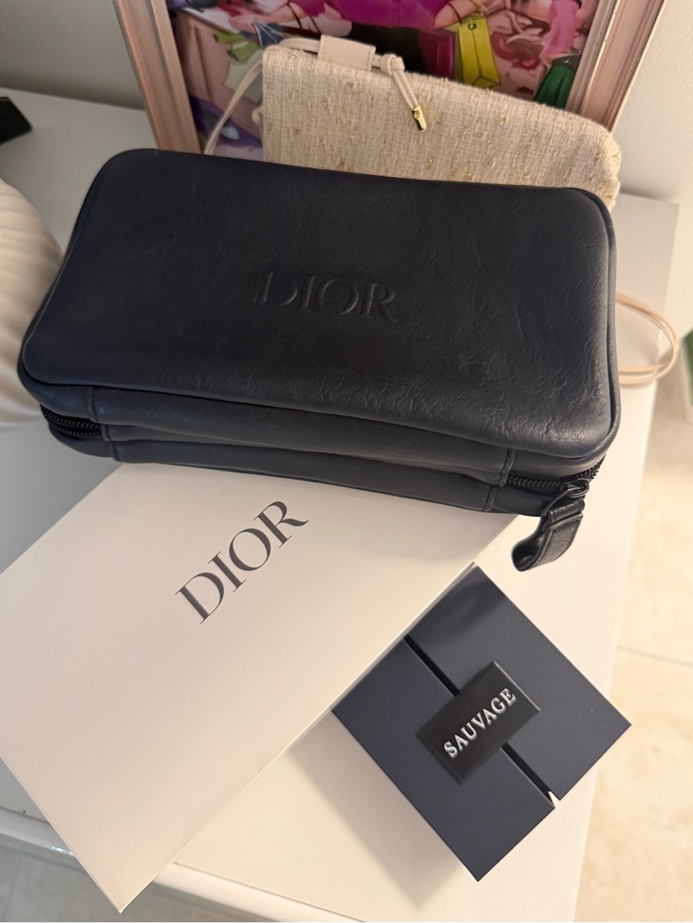 Dior Men's Leather Travel Pouch - Navy
